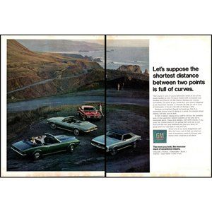 1968 Chevy Camaro Pontiac Firebird 2 Page Vintage Print Ad Curvy Road Ocean Art
